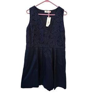 Vineyard Vines Nautical Navy Leaf Lace Dress Cotton Pockets Size 12 NWT